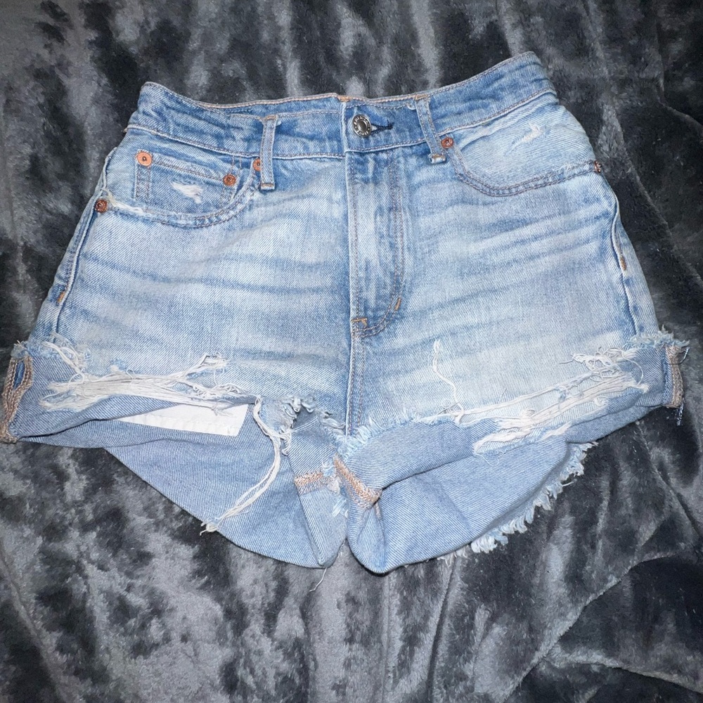 American Eagle Outfitters Blue Jean Shorts High-Waisted Distressed